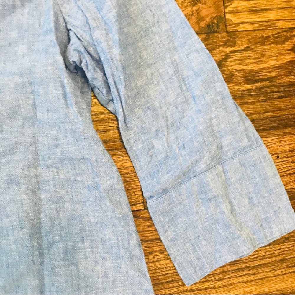 Ivanka Trump Linen Blue Chambray Preppy Work Classy V-Neck Boho Beaded Blouse - Picture 6 of 7